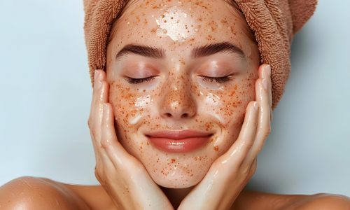 Woman Applying Face Scrub in the Bathroom