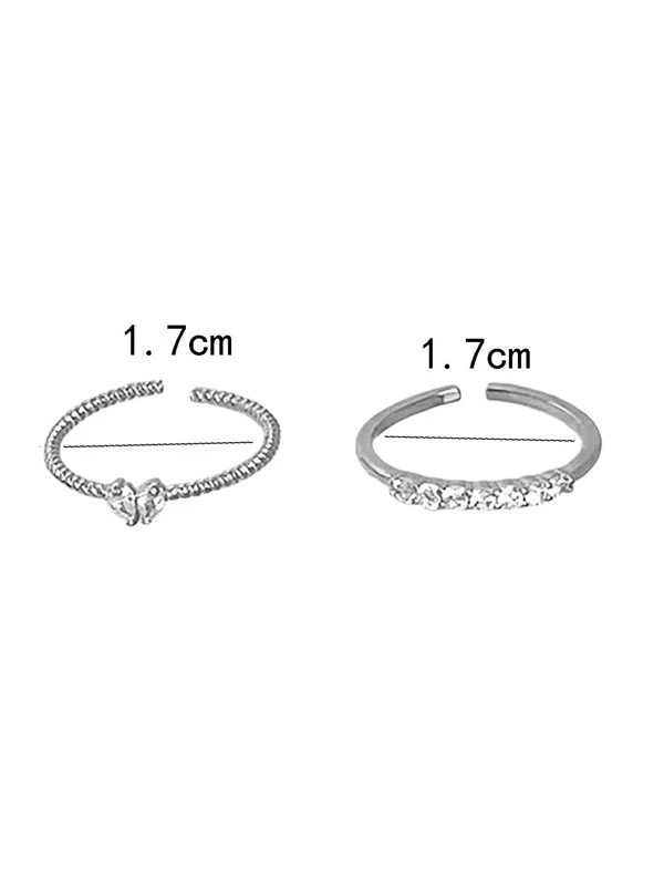 2 peças Anel Prata ou Dourado com Decoração de Zircão - Imagem 3