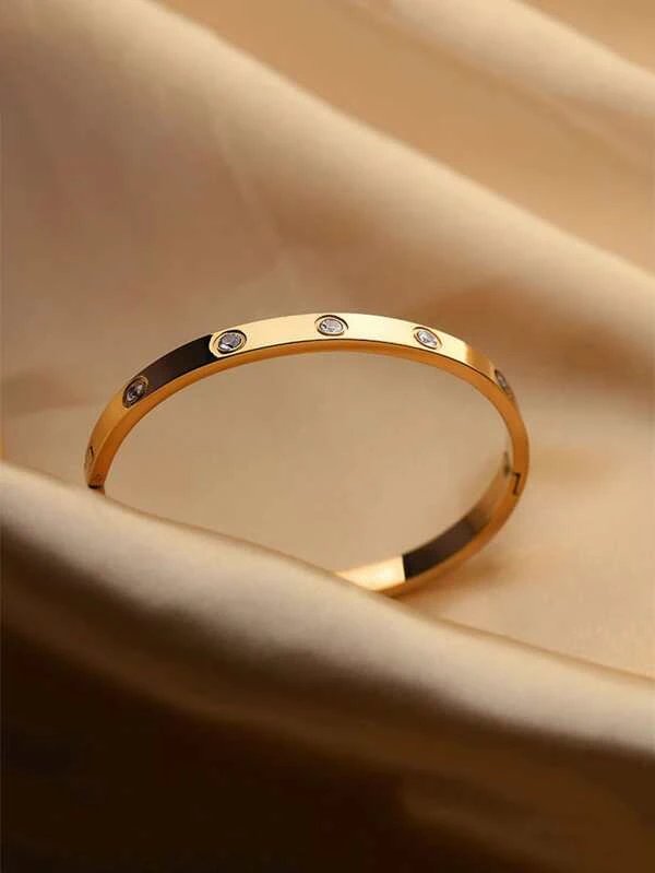 Pulseira-Bracelete Dourado decoração de strass - Imagem 3