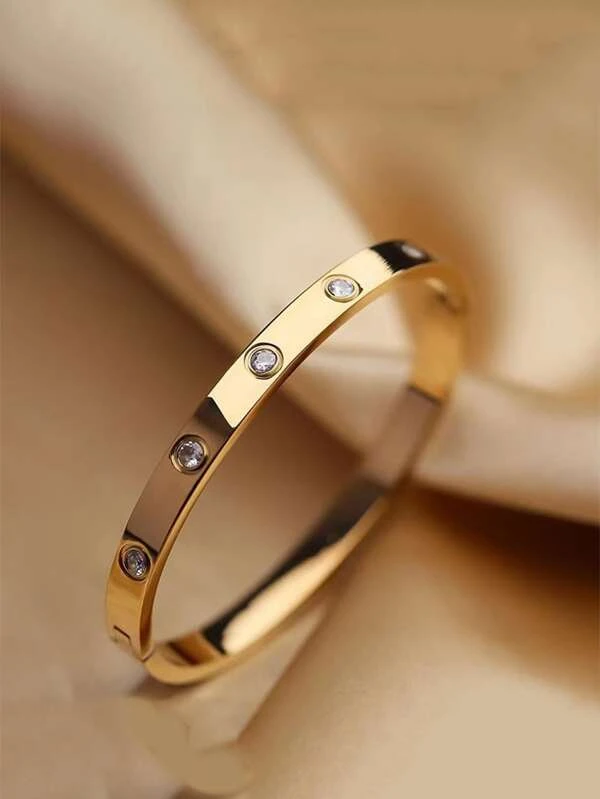 Pulseira-Bracelete Dourado decoração de strass - Imagem 2