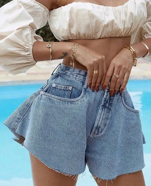 Short jeans lavagem clara